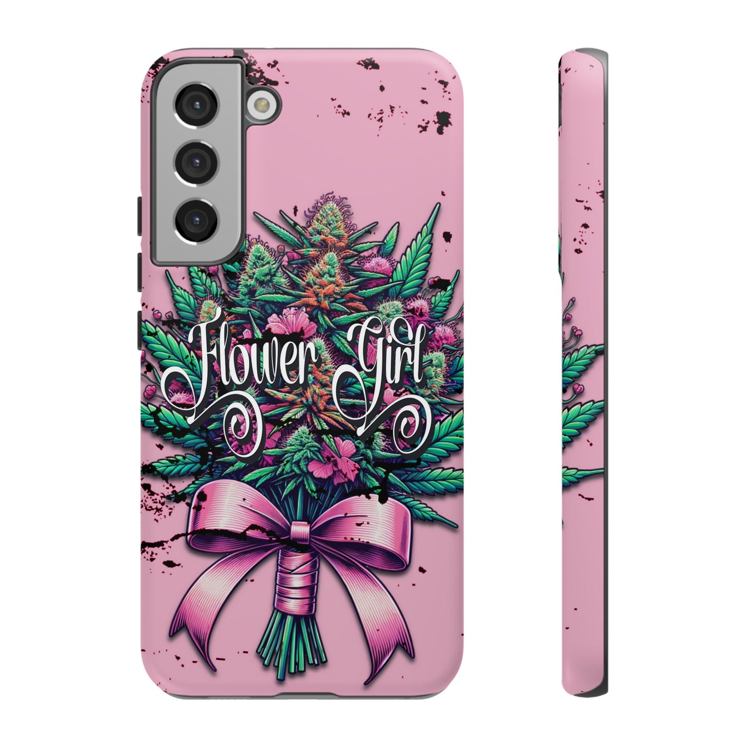 Coquette Grunge-Themed Tough Cell Phone Cases: Cannabis & Wildflower Bouquet Design