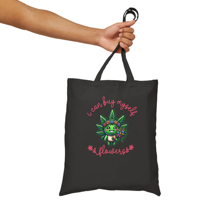 Can Buy Myself Flowers-Cannabis Mascot Tote Bag 100% Cotton Canvas Tote Bag Natural or Black 15" x 16"