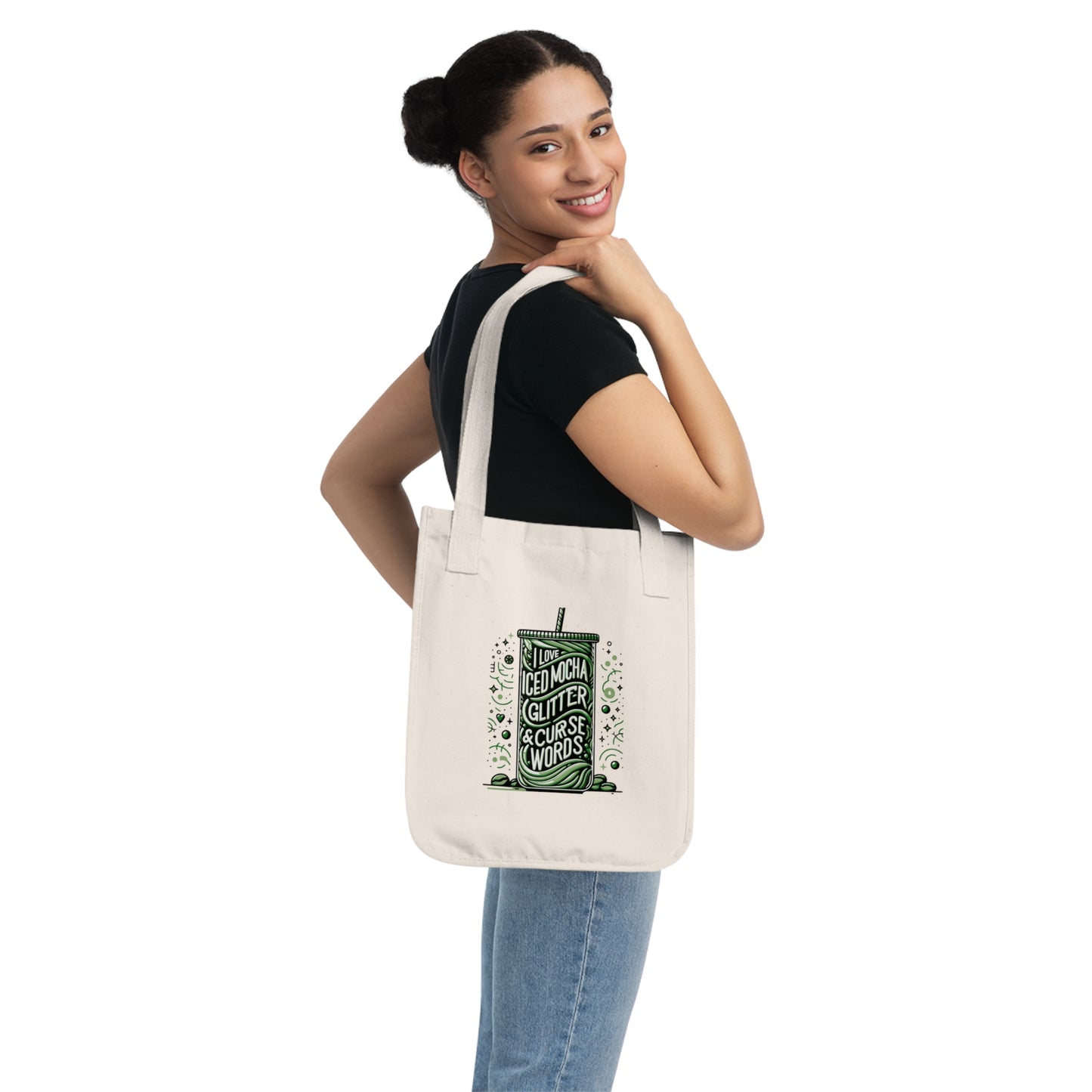 Exclusive Coffee and Glitter Design for Organic Canvas Tote Bag