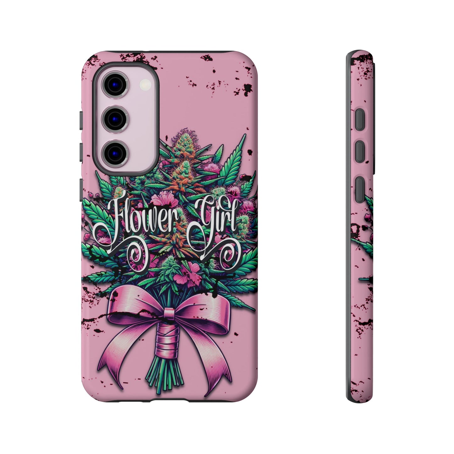 Coquette Grunge-Themed Tough Cell Phone Cases: Cannabis & Wildflower Bouquet Design