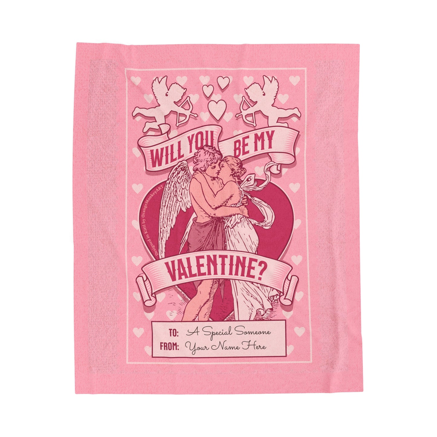 Personalized Be My Valentine Velveteen Pink Plush Blanket