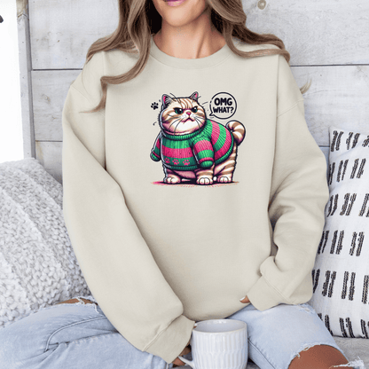 Grumpy Fat Cat Sweatshirt: OMG, WHAT? Unisex Heavy Blend™ Crewneck