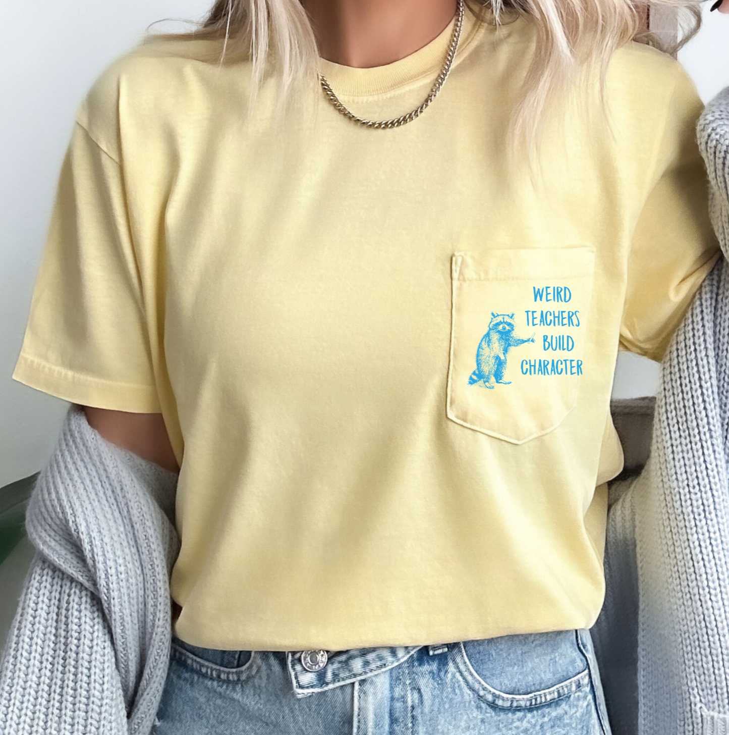 Adorable Tribute: 'Weird Teachers Build Characters' Unisex Pocket Garment T-shirt for Cherished Educators