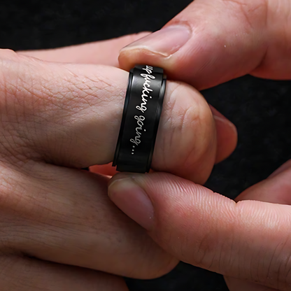 Keep Fucking Going Spinner Ring | Silver & Black Stainless Steel Anxiety Ring Includes a Novel Ring Gift Box