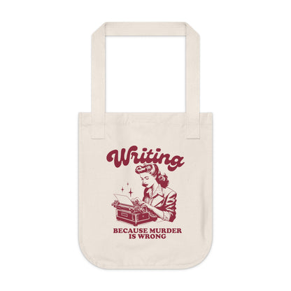 Writing Because Murder is Wrong Vintage 1950s Design Organic Canvas Tote Bag