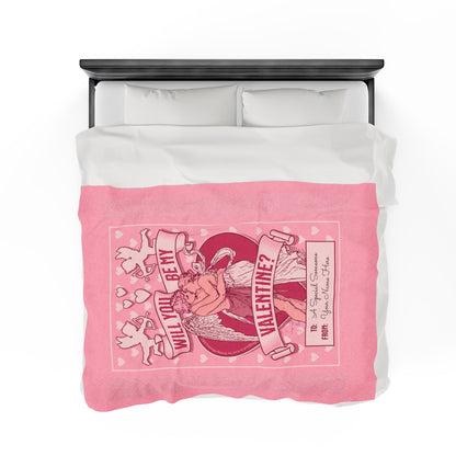 Personalized Be My Valentine Velveteen Pink Plush Blanket