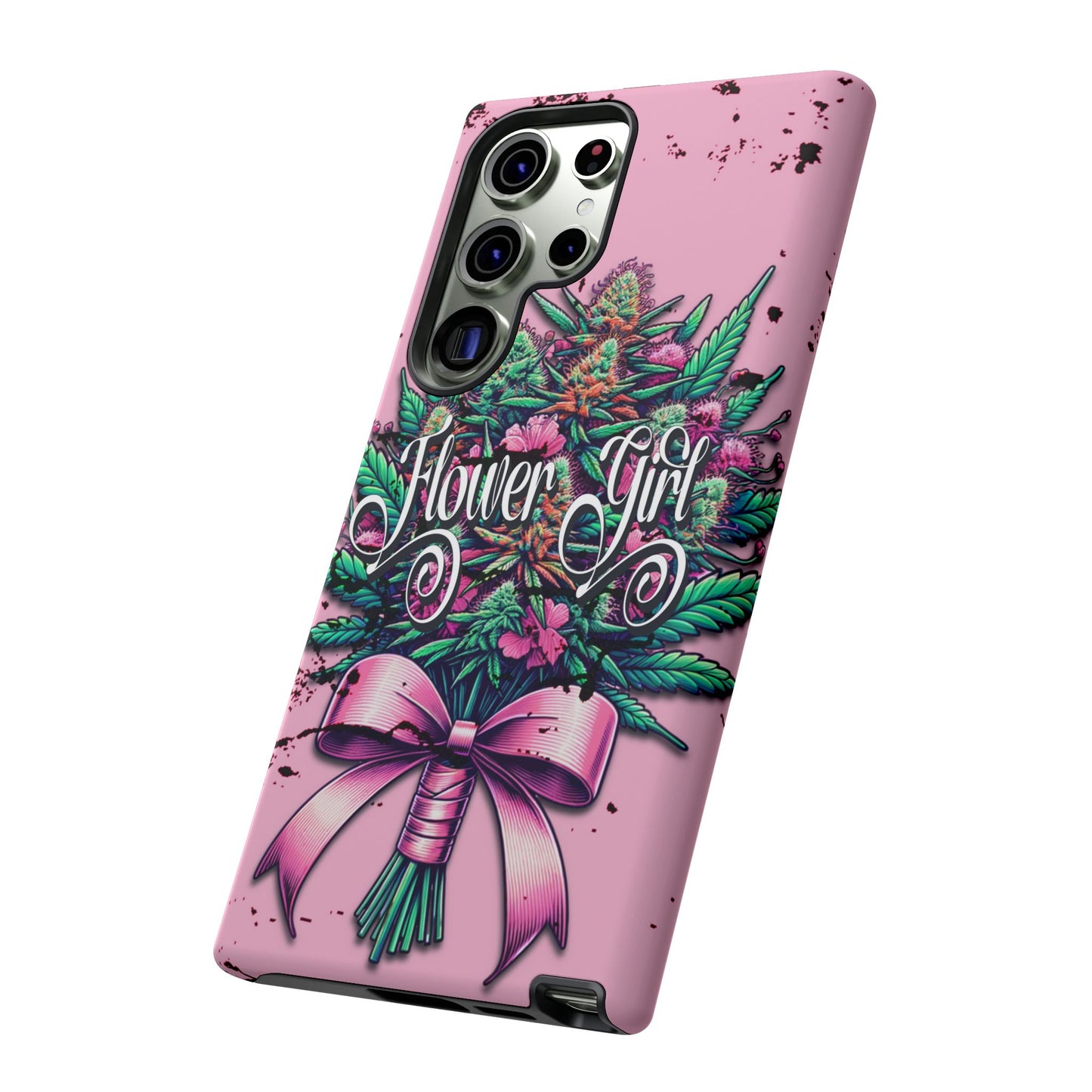 Coquette Grunge-Themed Tough Cell Phone Cases: Cannabis & Wildflower Bouquet Design