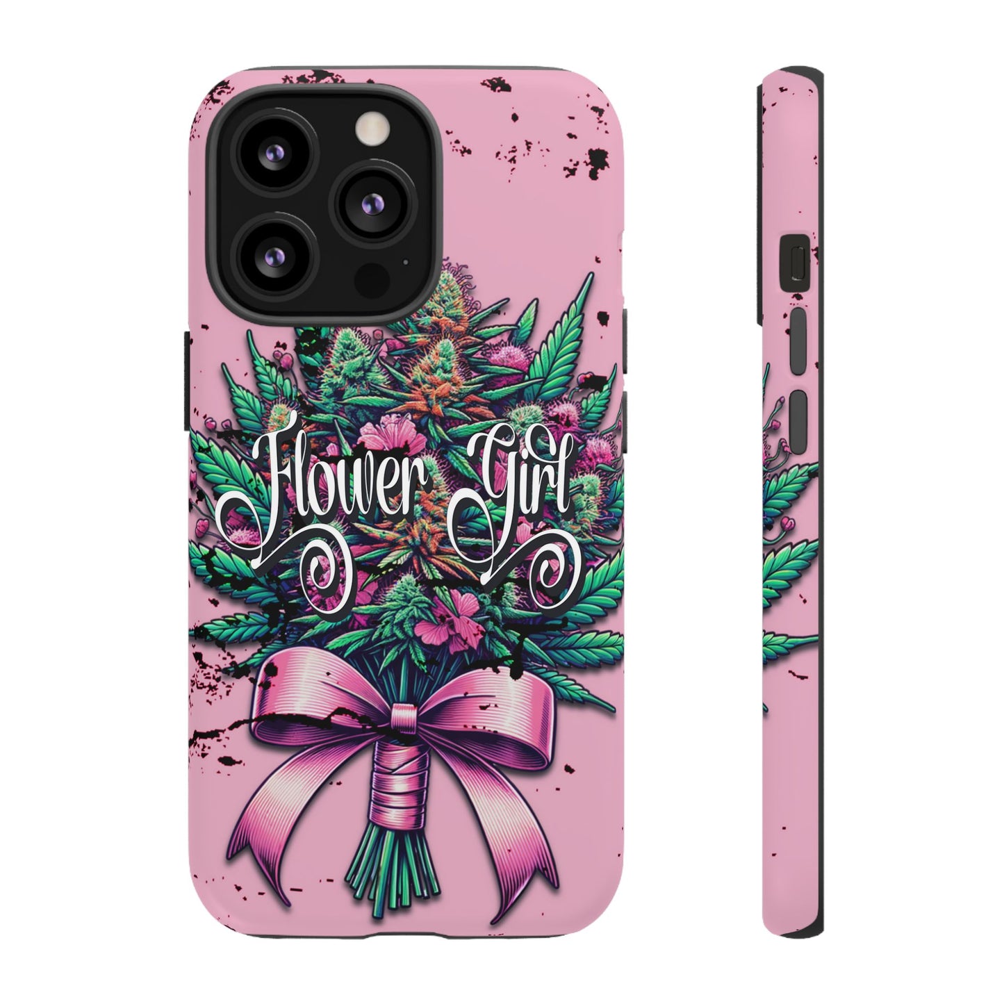 Coquette Grunge-Themed Tough Cell Phone Cases: Cannabis & Wildflower Bouquet Design