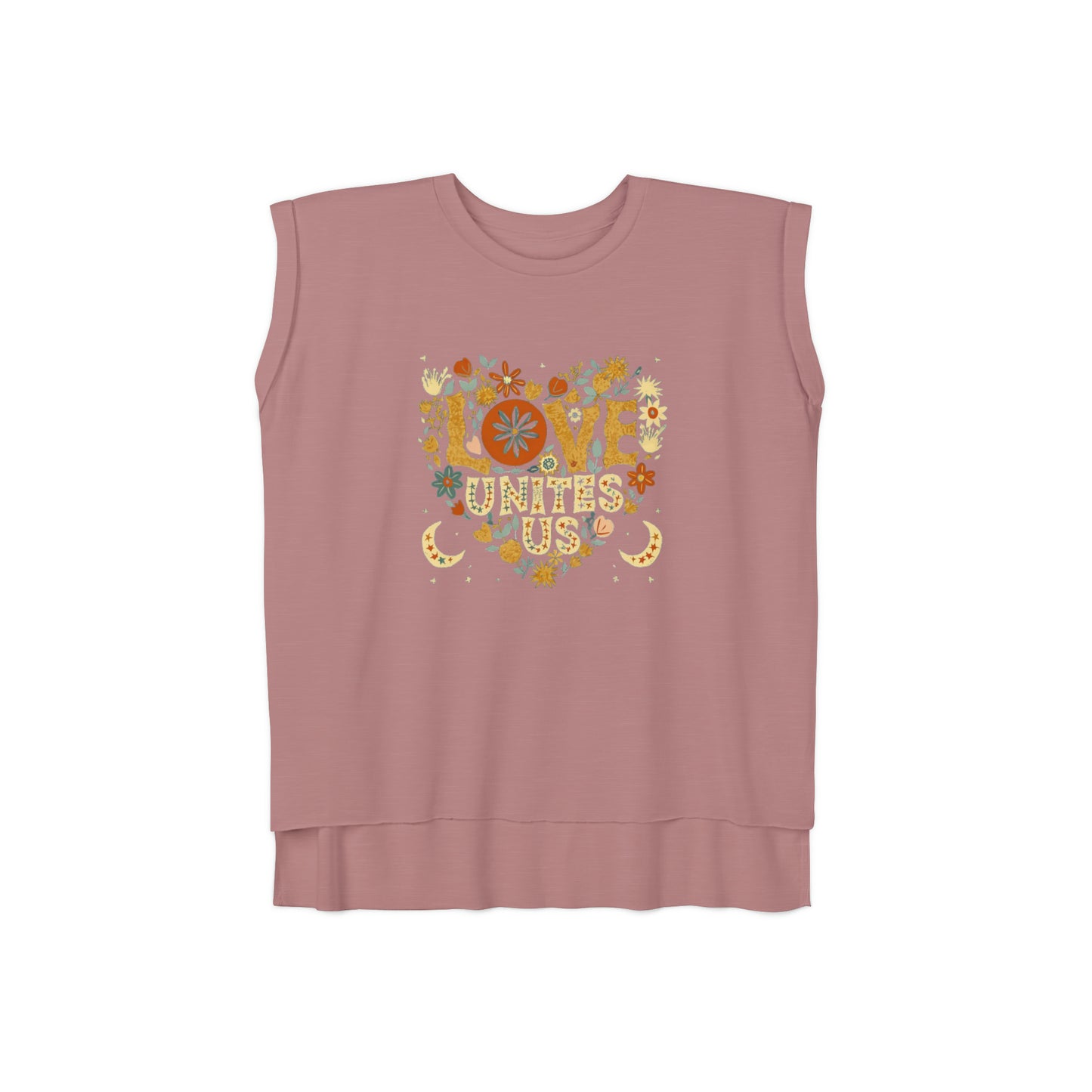 Feel the Love: Women's Flowy Rolled Cuffs Muscle Tee with Scandinavian Heart Design