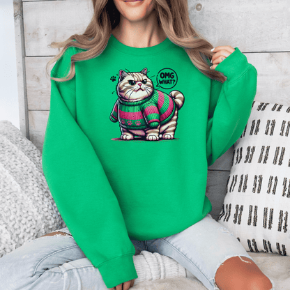 Grumpy Fat Cat Sweatshirt: OMG, WHAT? Unisex Heavy Blend™ Crewneck