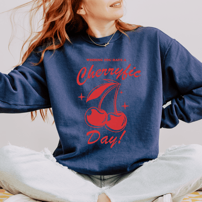 Cozy Chic: Comfort Colors 1566 Unisex Sweatshirt with Coquette Oversized Cherry Design Available in 6 Pastel Colors