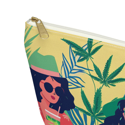 Tropical Bachelorette Accessory Pouch w T-bottom | Fun Drinks & Cannabis Leaves Design Available in Small and Large