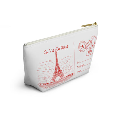 Eiffel Tower Postcard T-Pouch Cosmetic Bag - Small and Large Sizes with White Zipper