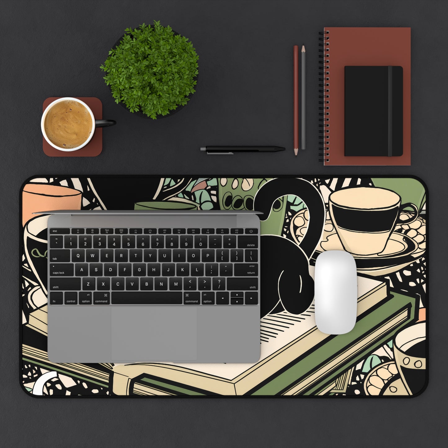 Anime-inspired Black Cat Desk Mat | Playful Illustration for Office or Gaming Available in three sizes: 12" × 18", 12" × 22", and 31" × 15.5"