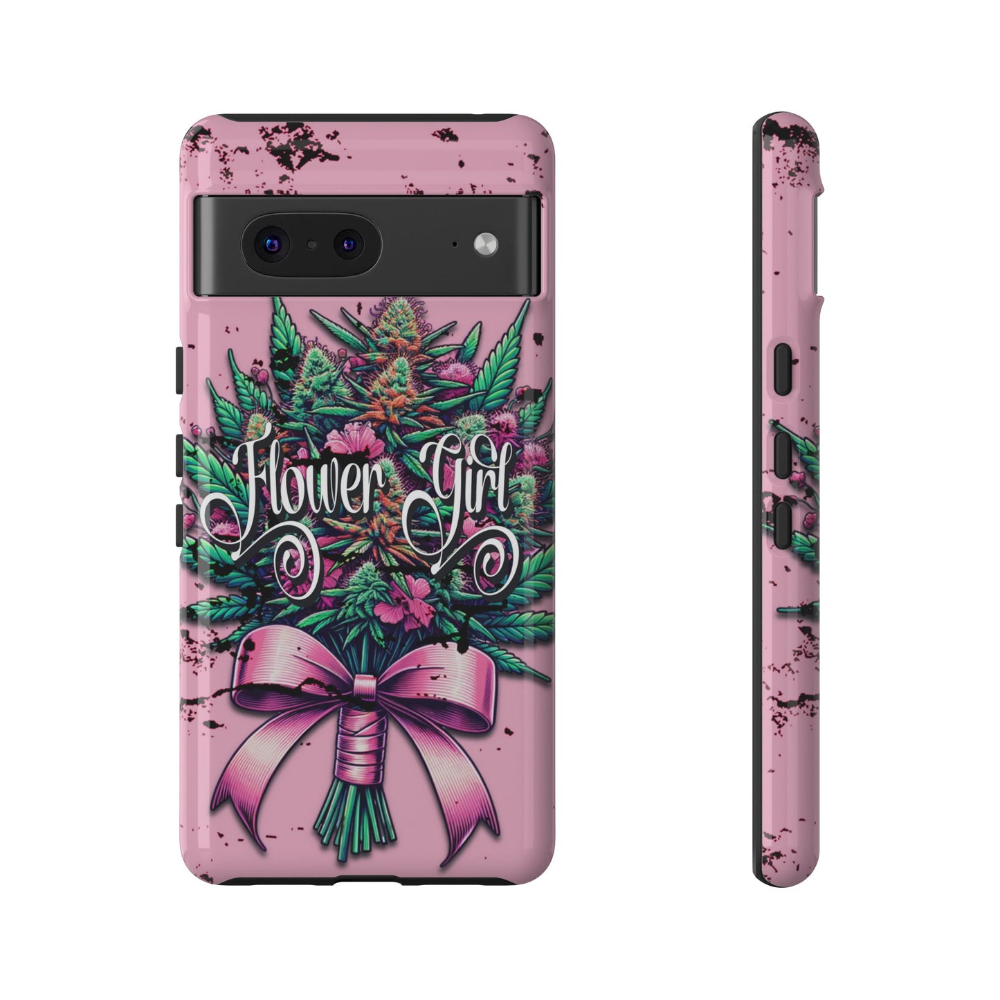 Coquette Grunge-Themed Tough Cell Phone Cases: Cannabis & Wildflower Bouquet Design