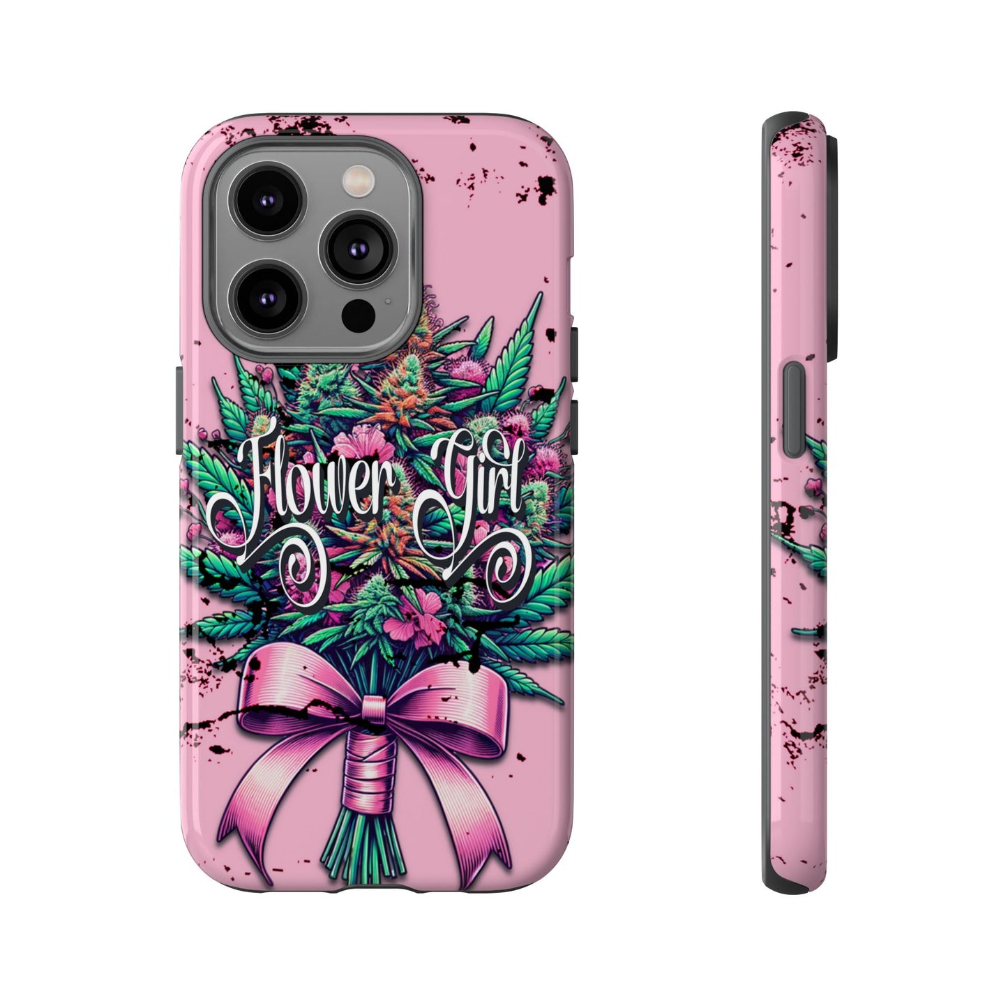 Coquette Grunge-Themed Tough Cell Phone Cases: Cannabis & Wildflower Bouquet Design