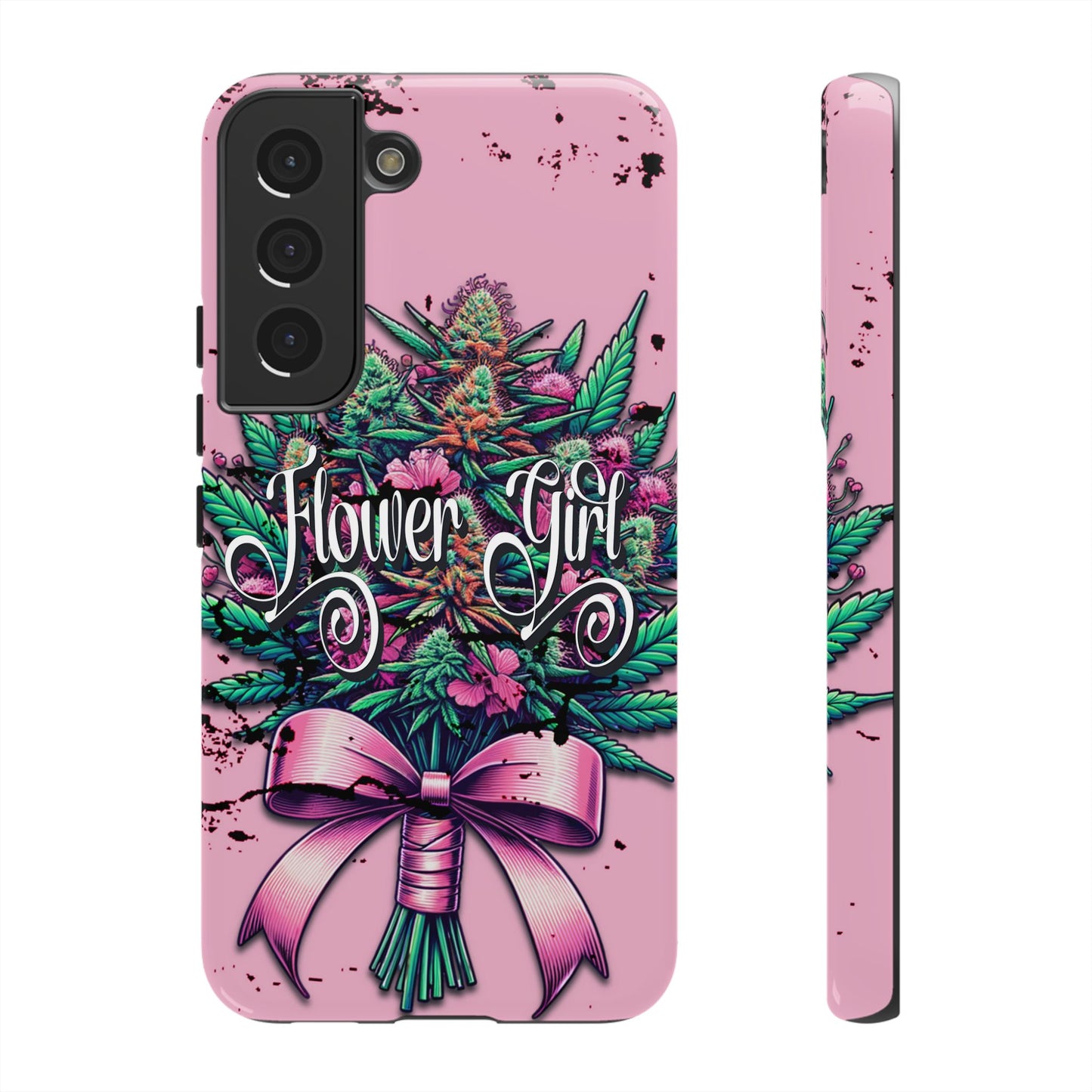 Coquette Grunge-Themed Tough Cell Phone Cases: Cannabis & Wildflower Bouquet Design