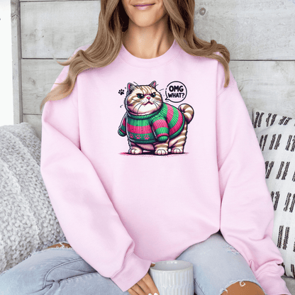 Grumpy Fat Cat Sweatshirt: OMG, WHAT? Unisex Heavy Blend™ Crewneck