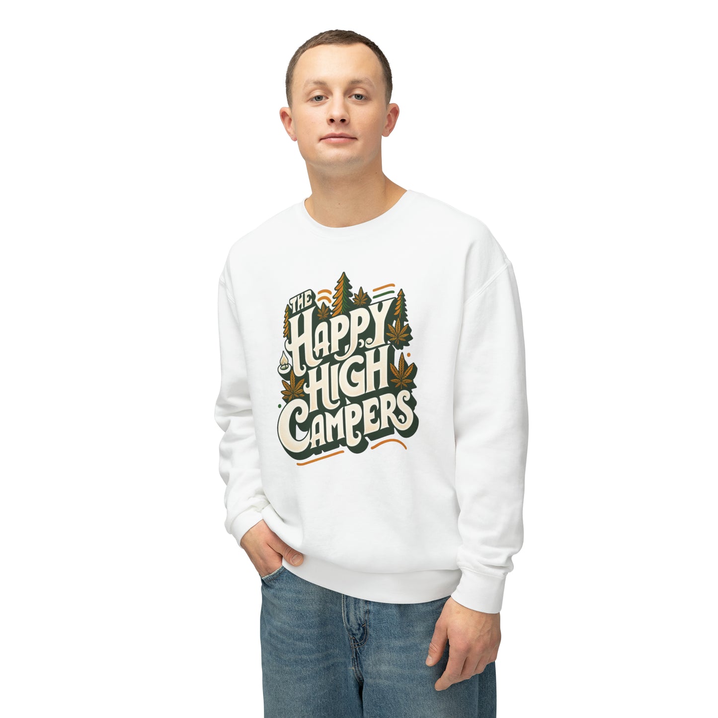 Happy High Campers Crewneck Sweatshirt: Retro Cannabis Camping Vibes Comfort Colors 1466 Unisex Lightweight Crewneck  Sweatshirt - 6 Retro Colors!