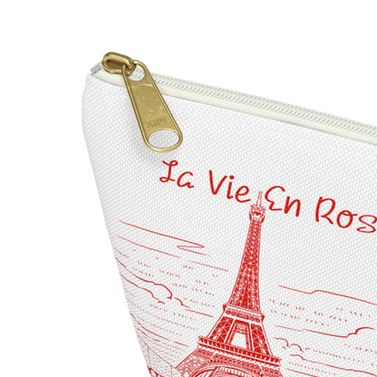 Eiffel Tower Postcard T-Pouch Cosmetic Bag - Small and Large Sizes with White Zipper