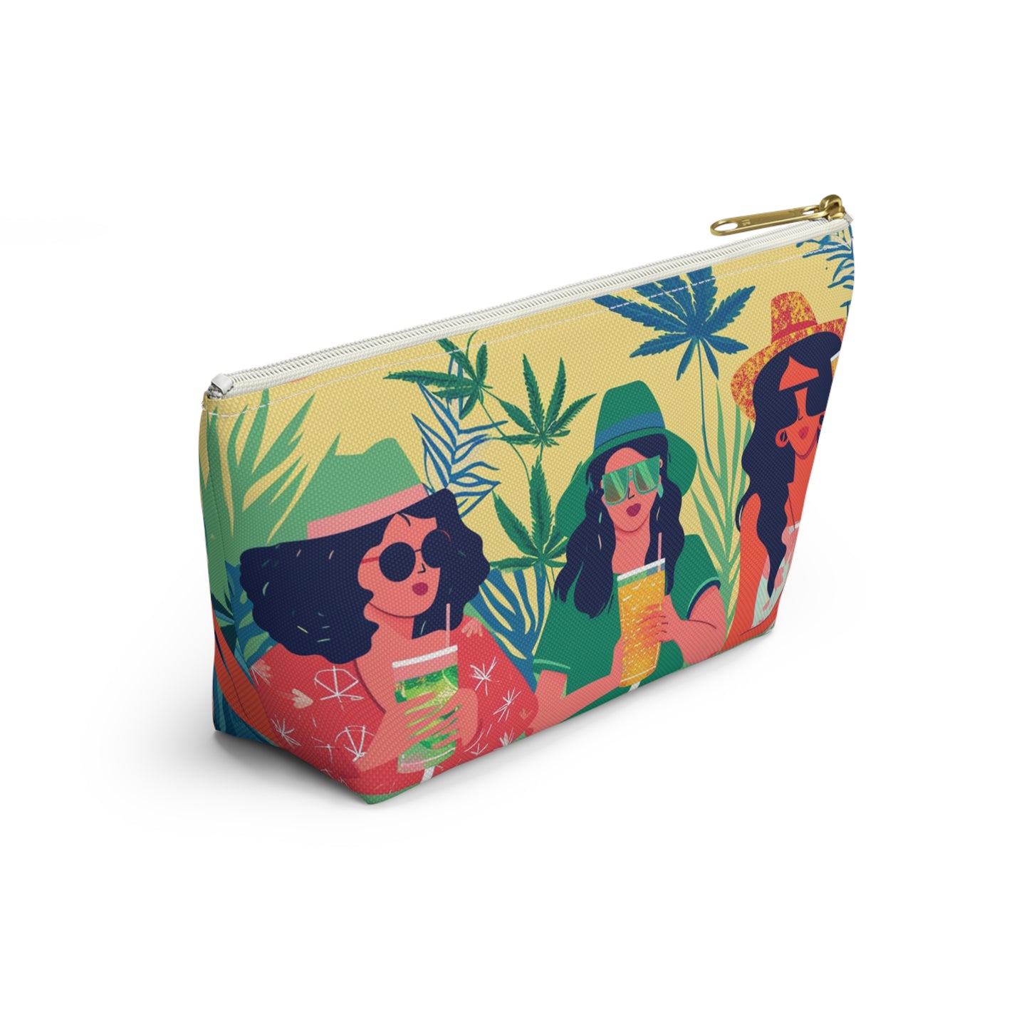 Tropical Bachelorette Accessory Pouch w T-bottom | Fun Drinks & Cannabis Leaves Design Available in Small and Large