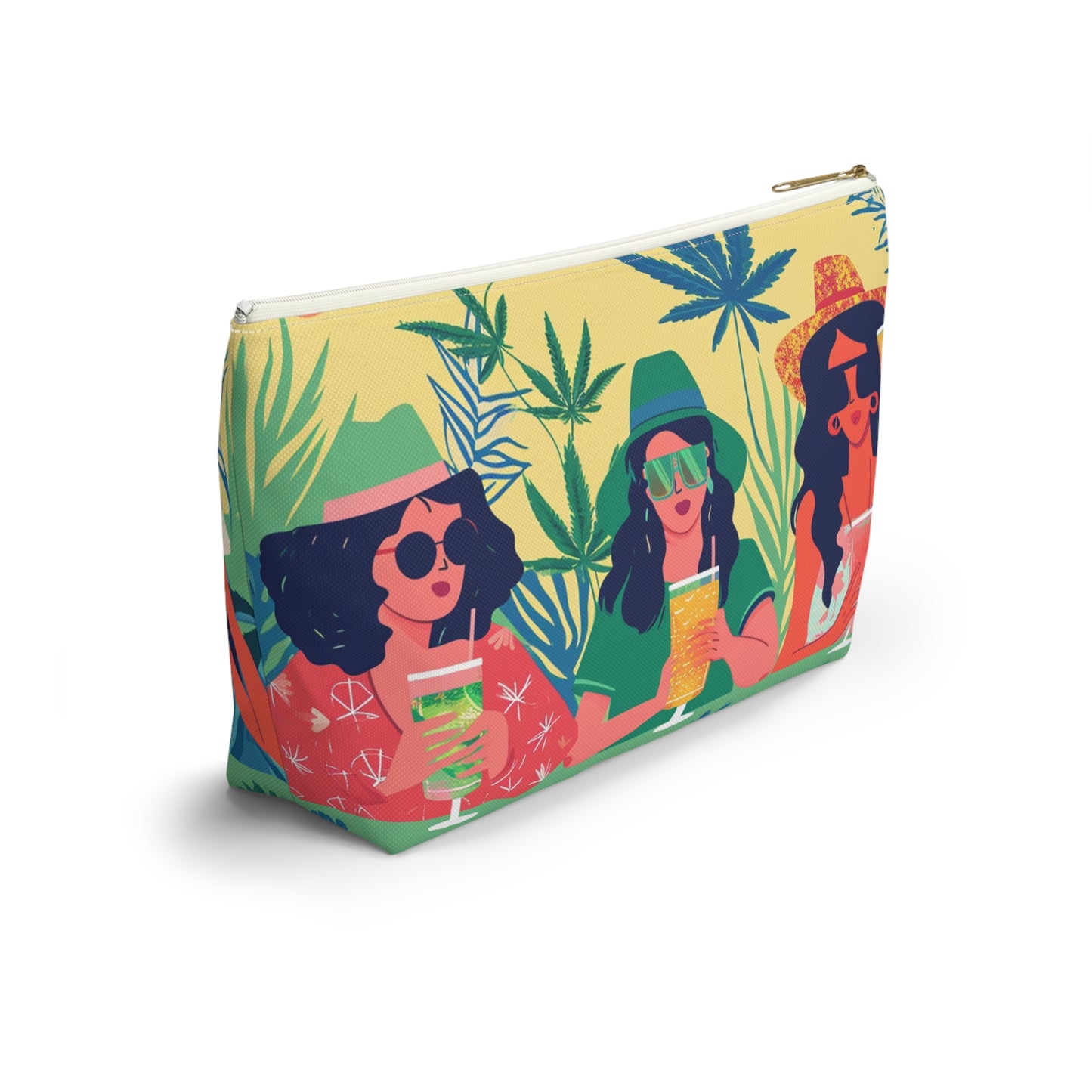 Tropical Bachelorette Accessory Pouch w T-bottom | Fun Drinks & Cannabis Leaves Design Available in Small and Large