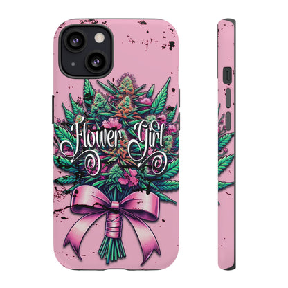 Coquette Grunge-Themed Tough Cell Phone Cases: Cannabis & Wildflower Bouquet Design