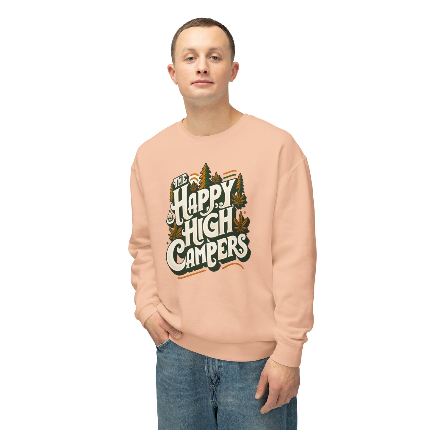 Happy High Campers Crewneck Sweatshirt: Retro Cannabis Camping Vibes Comfort Colors 1466 Unisex Lightweight Crewneck  Sweatshirt - 6 Retro Colors!