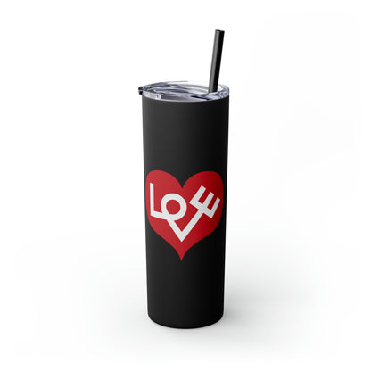 70's Inspired Design Love Heart Skinny Tumbler with Straw, 20oz