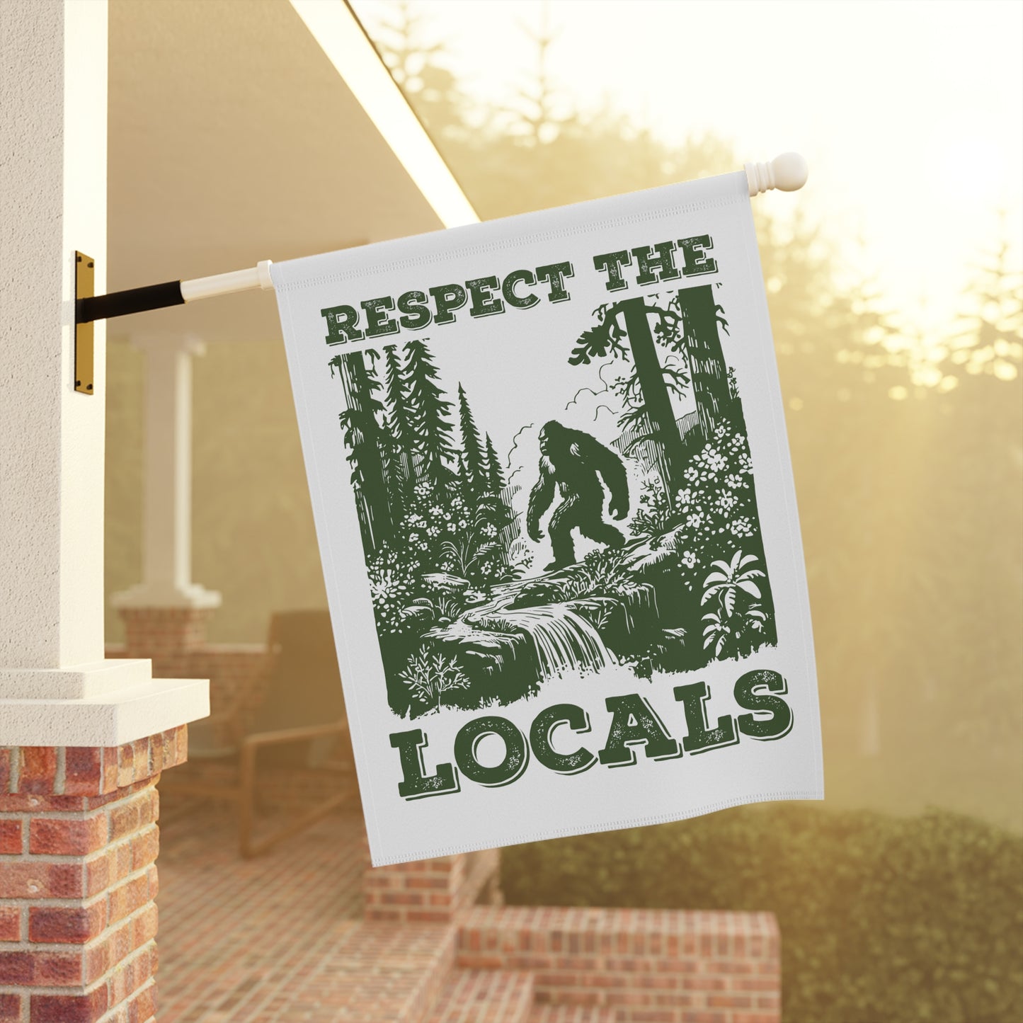 Respect the Locals Banner - Sasquatch Forest Design Available in 2 Sizes Garden & House Banner