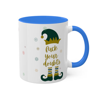 Elf on the Shelf White Mugs with Colorful Handles 11oz