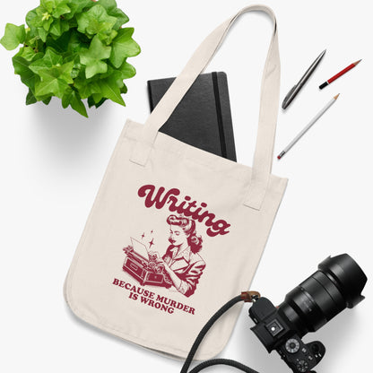 Writing Because Murder is Wrong Vintage 1950s Design Organic Canvas Tote Bag