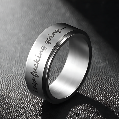 Keep Fucking Going Spinner Ring | Silver & Black Stainless Steel Anxiety Ring Includes a Novel Ring Gift Box