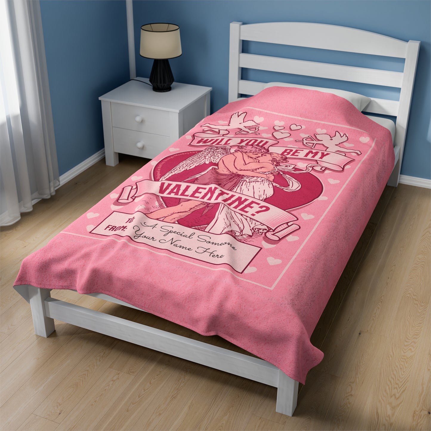 Personalized Be My Valentine Velveteen Pink Plush Blanket