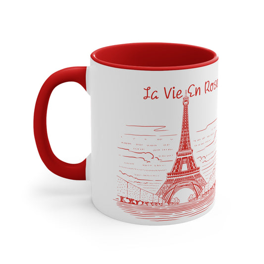 Vintage Eiffel Tower Mug - 11oz in Black, Red, and Pink Accents