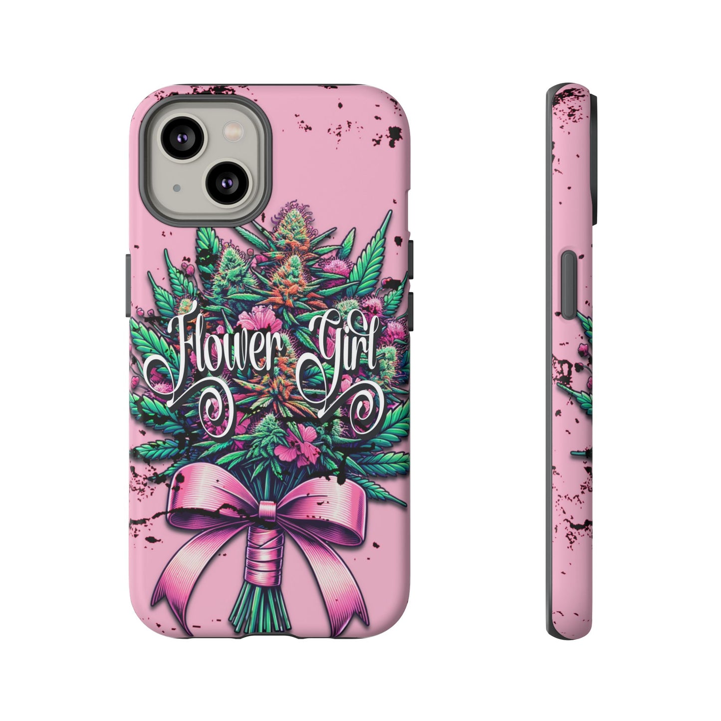 Coquette Grunge-Themed Tough Cell Phone Cases: Cannabis & Wildflower Bouquet Design