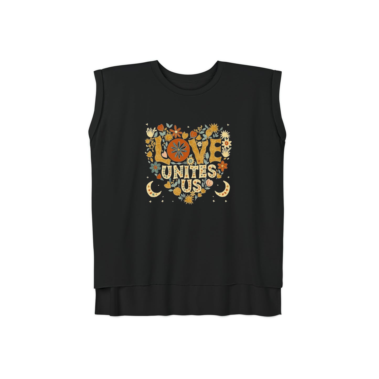 Feel the Love: Women's Flowy Rolled Cuffs Muscle Tee with Scandinavian Heart Design