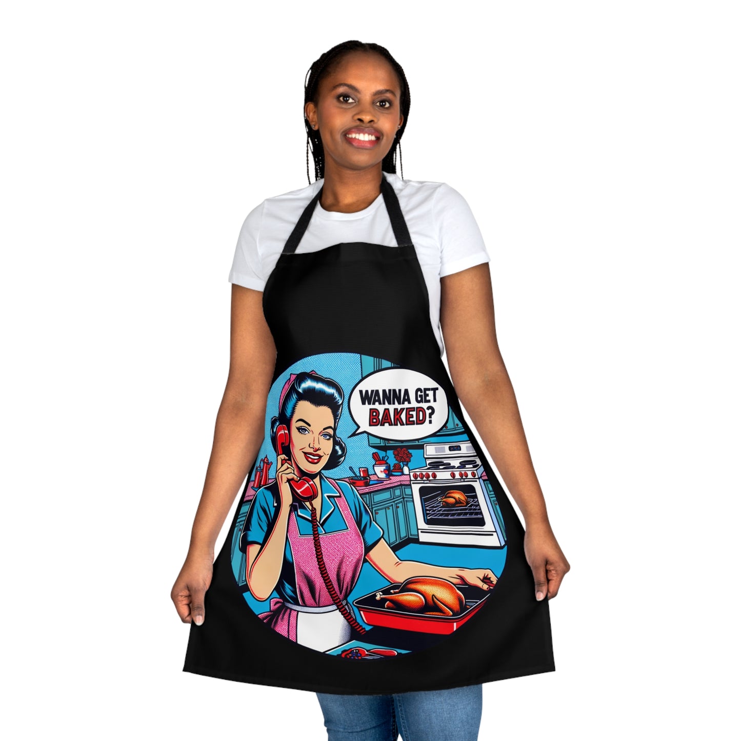 Retro 50s Housewife Cannabis Polyester Canvas Apron | Let's Get Baked! 5-Color Straps