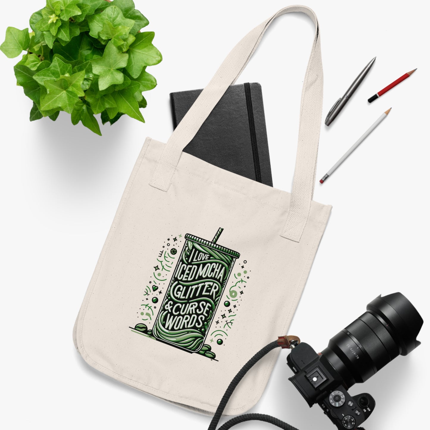 Exclusive Coffee and Glitter Design for Organic Canvas Tote Bag