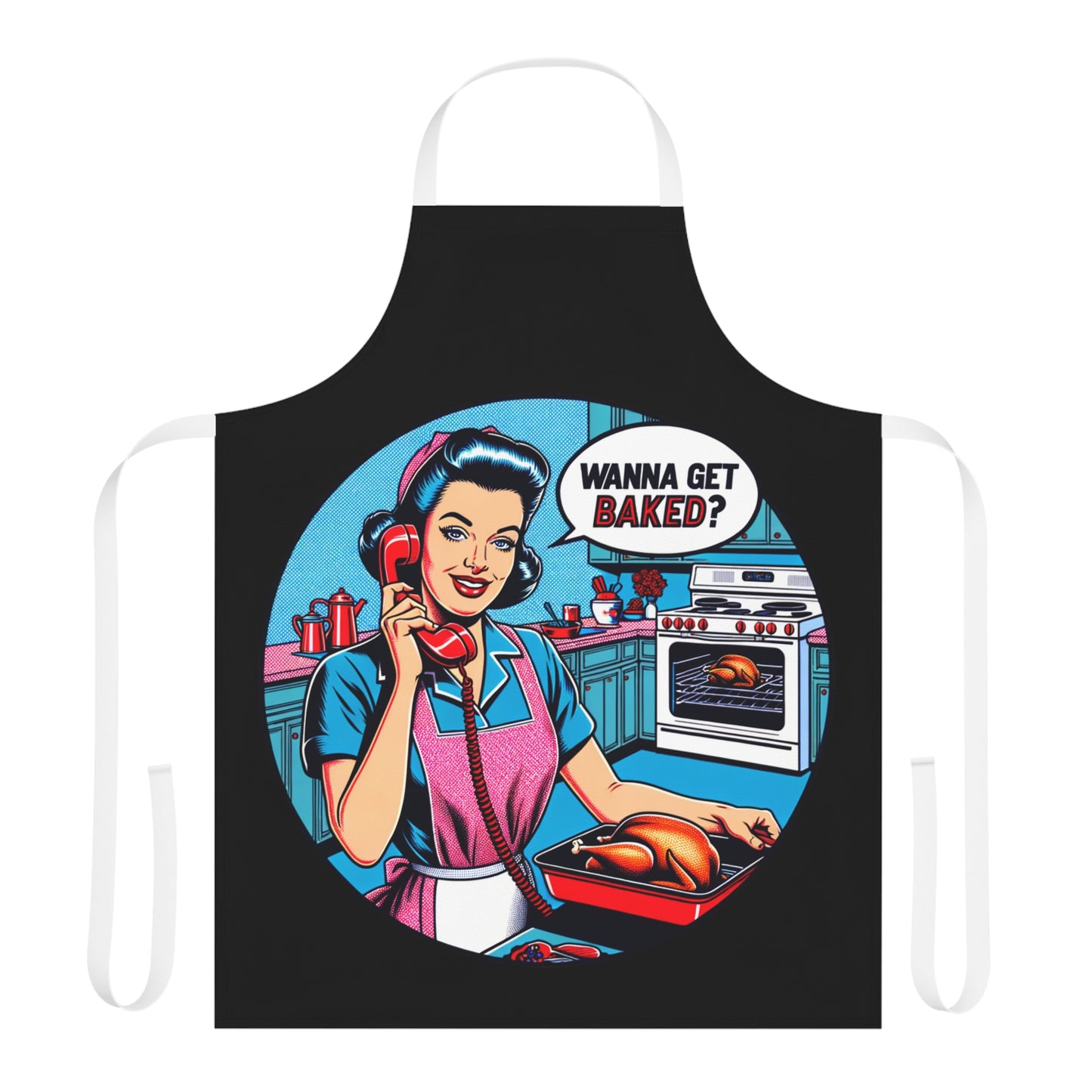 Retro 50s Housewife Cannabis Polyester Canvas Apron | Let's Get Baked! 5-Color Straps