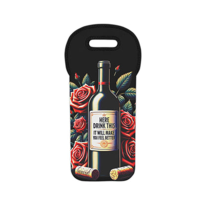 Vintage-Inspired Wine Tote Bags : 100% neoprene with Whimsical Wine Bottle Design