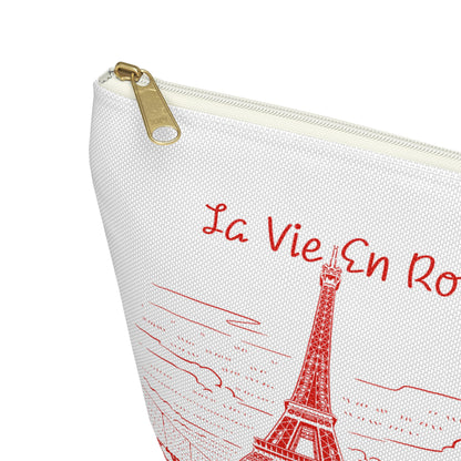 Eiffel Tower Postcard T-Pouch Cosmetic Bag - Small and Large Sizes with White Zipper