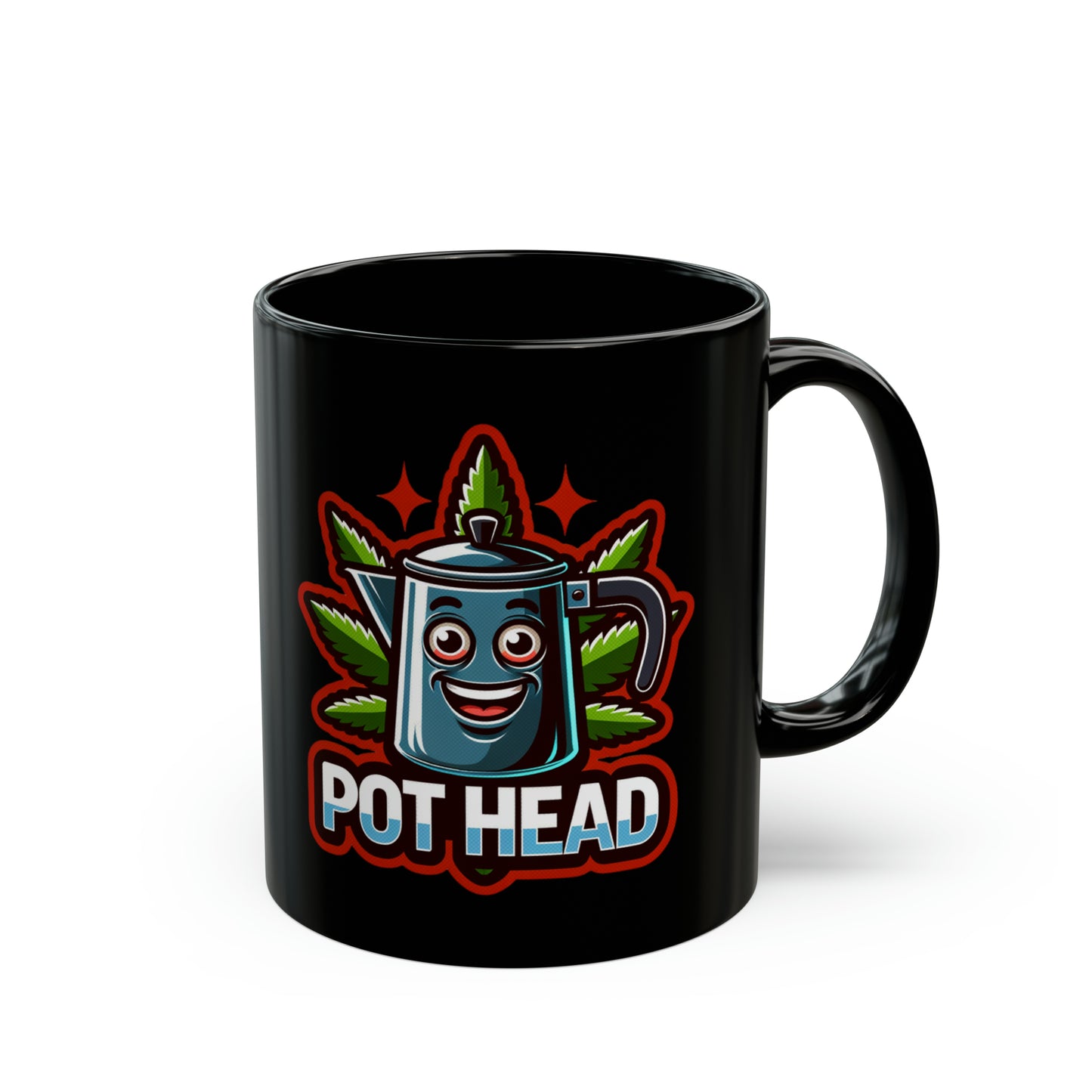 Vintage Cannabis Pot Head Mascot Black Mug | 11oz Ceramic with Glossy Finish