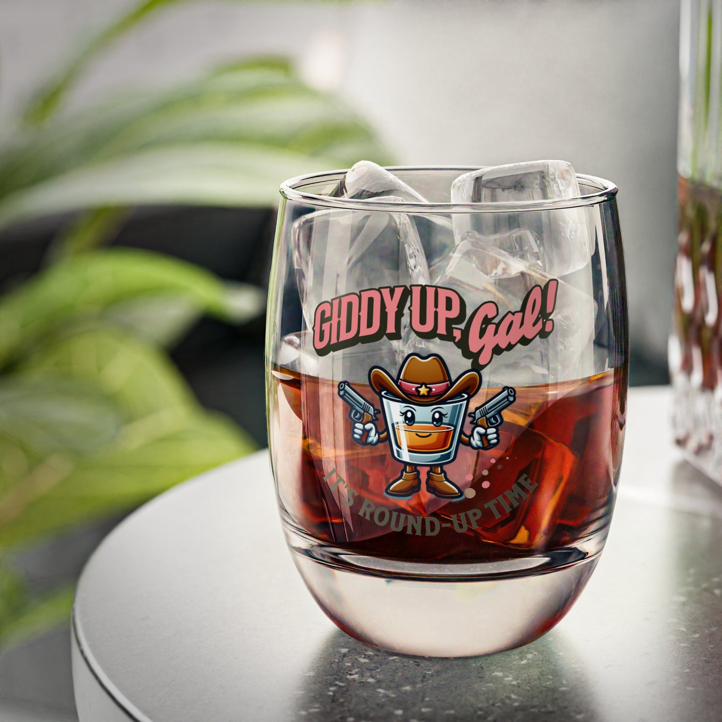 Western Cocktail Glass Set: Giddy Up Gal, Round Up Time Shooter Cocktail Glass 10oz