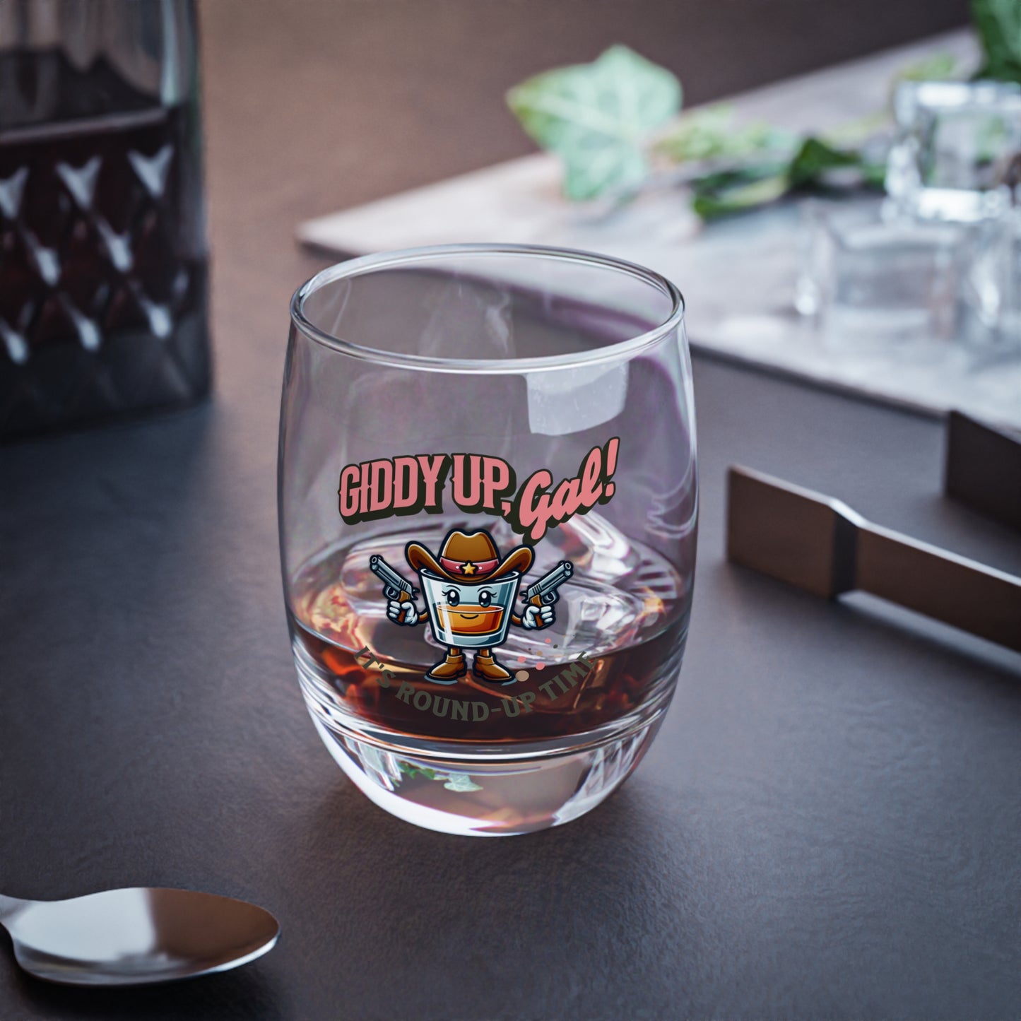 Western Cocktail Glass Set: Giddy Up Gal, Round Up Time Shooter Cocktail Glass 10oz