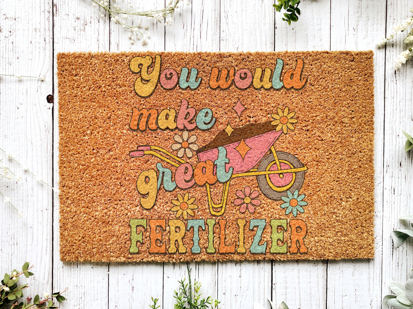 Cheerful Retro Fertilizer Coir Door Mat - Brighten Deliveries with Humor