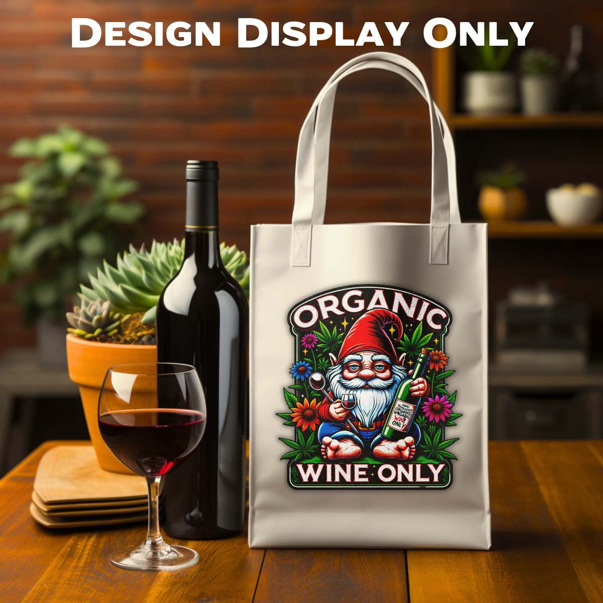 Drunken Cannabis Gnome Double Wine Tote Bag - Organic Wine Only - 100% Cotton Canvas