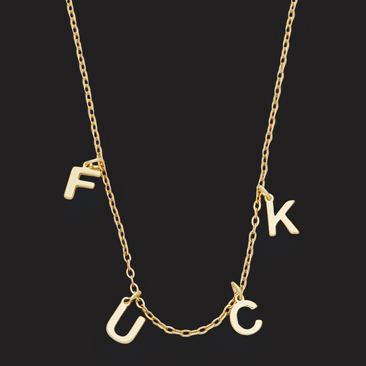 Stainless Steel "FUCK" Charm Necklace with Velvet Moon & Star Gift Bag | 16.2 Inches