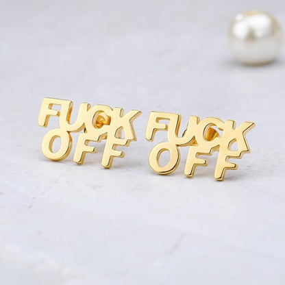 Fuck Off Stainless Steel Ear Studs Gold and Steel Color Bold Statement Jewelry