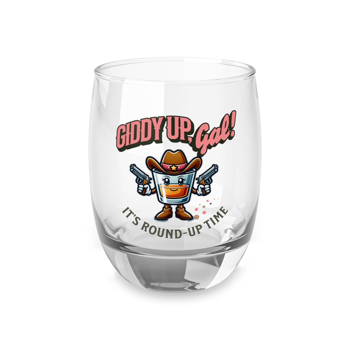 Western Cocktail Glass Set: Giddy Up Gal, Round Up Time Shooter Cocktail Glass 10oz